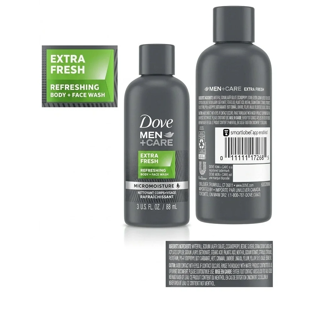 Dove Men+Care Extra Fresh Body and Face Wash 3oz Travel Size Micromoisture 88ml‎